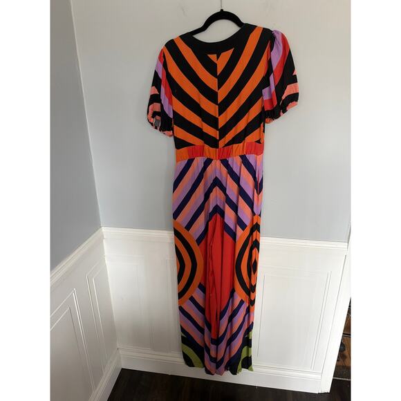 Farm Rio, Sz Small, Multicolor Stripe Jumpsuit, Wide Leg, V Neck, Good Condition - Picture 3 of 6